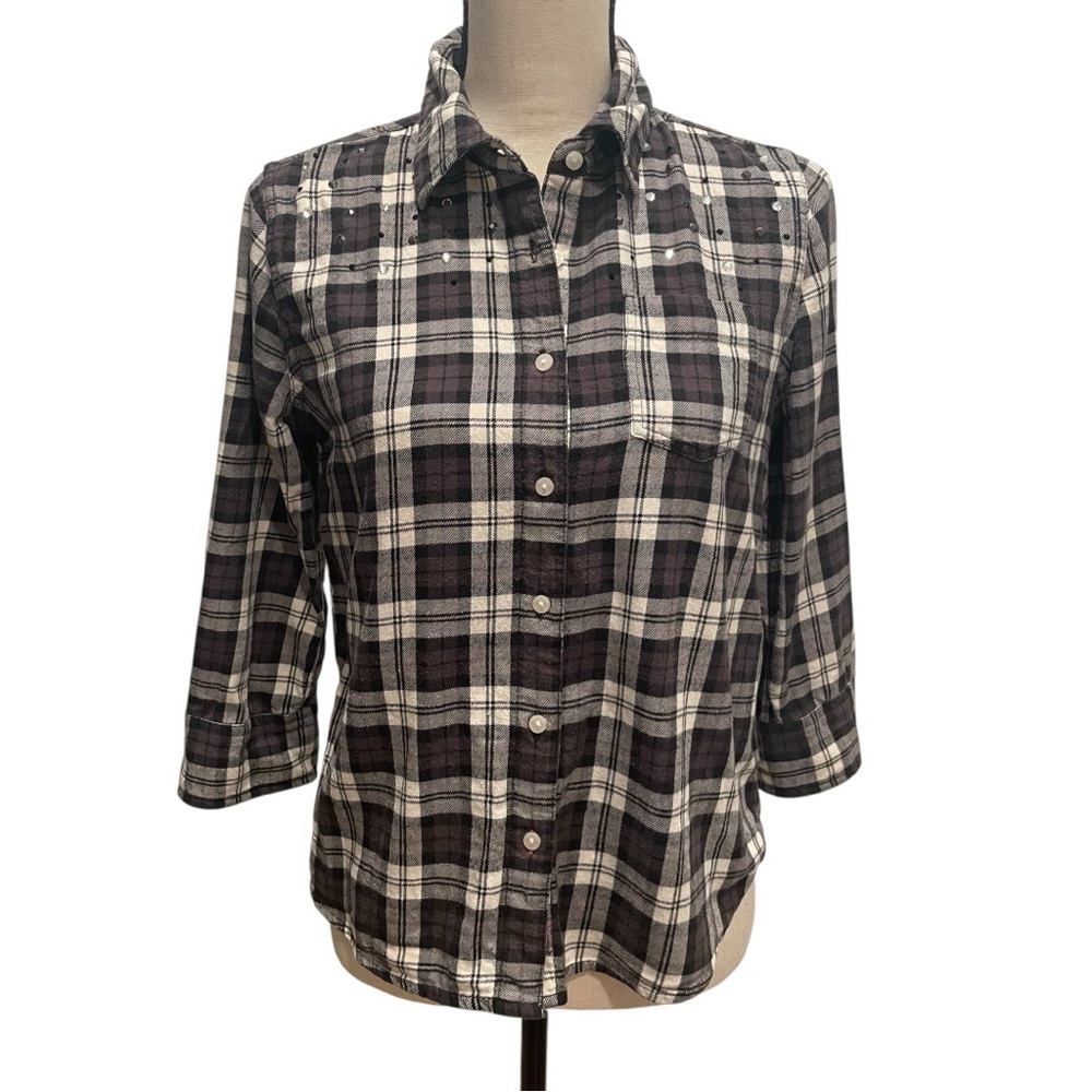 PINK Victoria’s Secret Plaid With Rhinestones Button Down Top